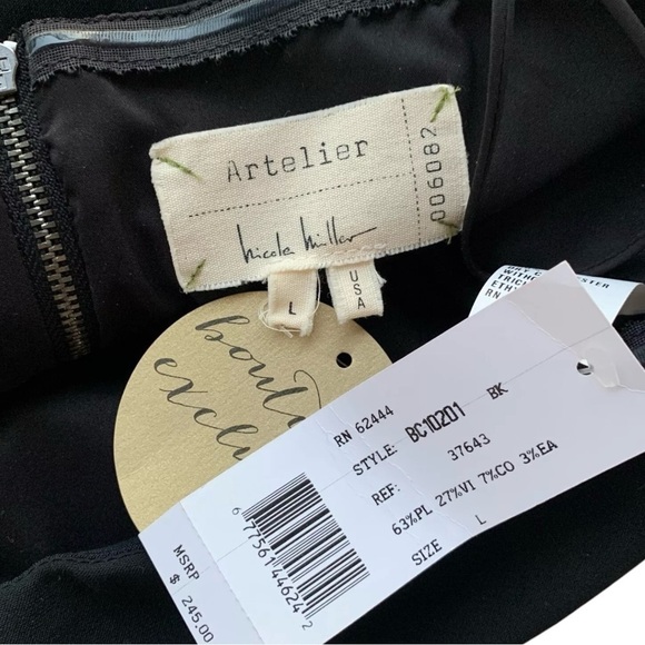 Nicole Miller Artelier Cropped Bandeau Ruffle Strapless Top Black Size Large - Picture 6 of 7